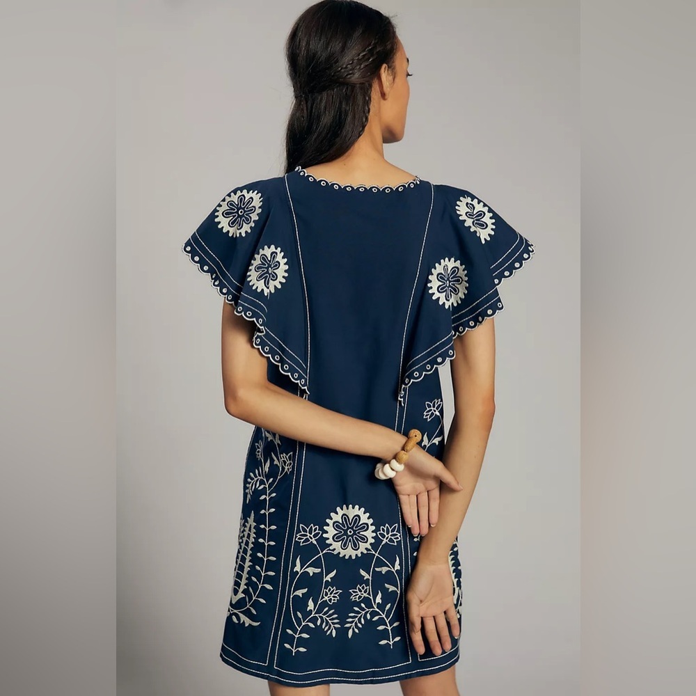 LET ME BE by ANTHROPOLOGIE Embroidered Tunic Dress in Blue Motif - Picture 2 of 11